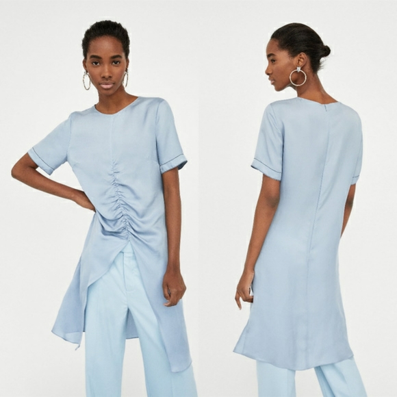 5/$20 NWT Zara ruched front slit midi long tunic XS - Picture 1 of 8